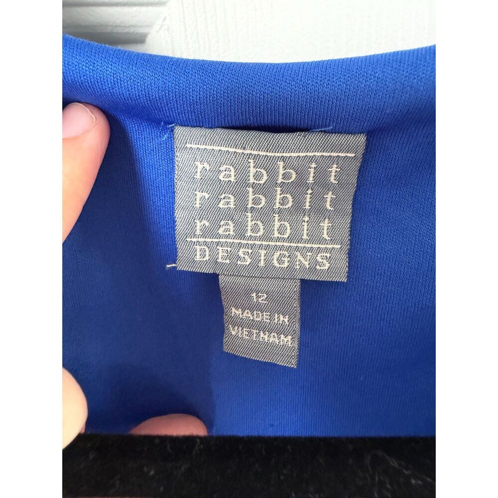 Rabbit Rabbit Rabbit Blue Abstract Artsy Sleeveless Shift Dress Button Size 12 - Picture 2 of 4